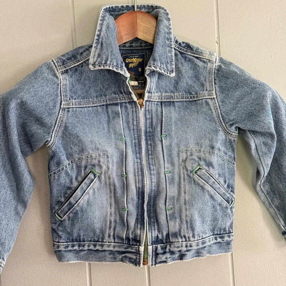 Vintage OshKosh B'gosh Kids Denim Jacket Size 6 Zip Up 80s 100% Cotton USA Blue
